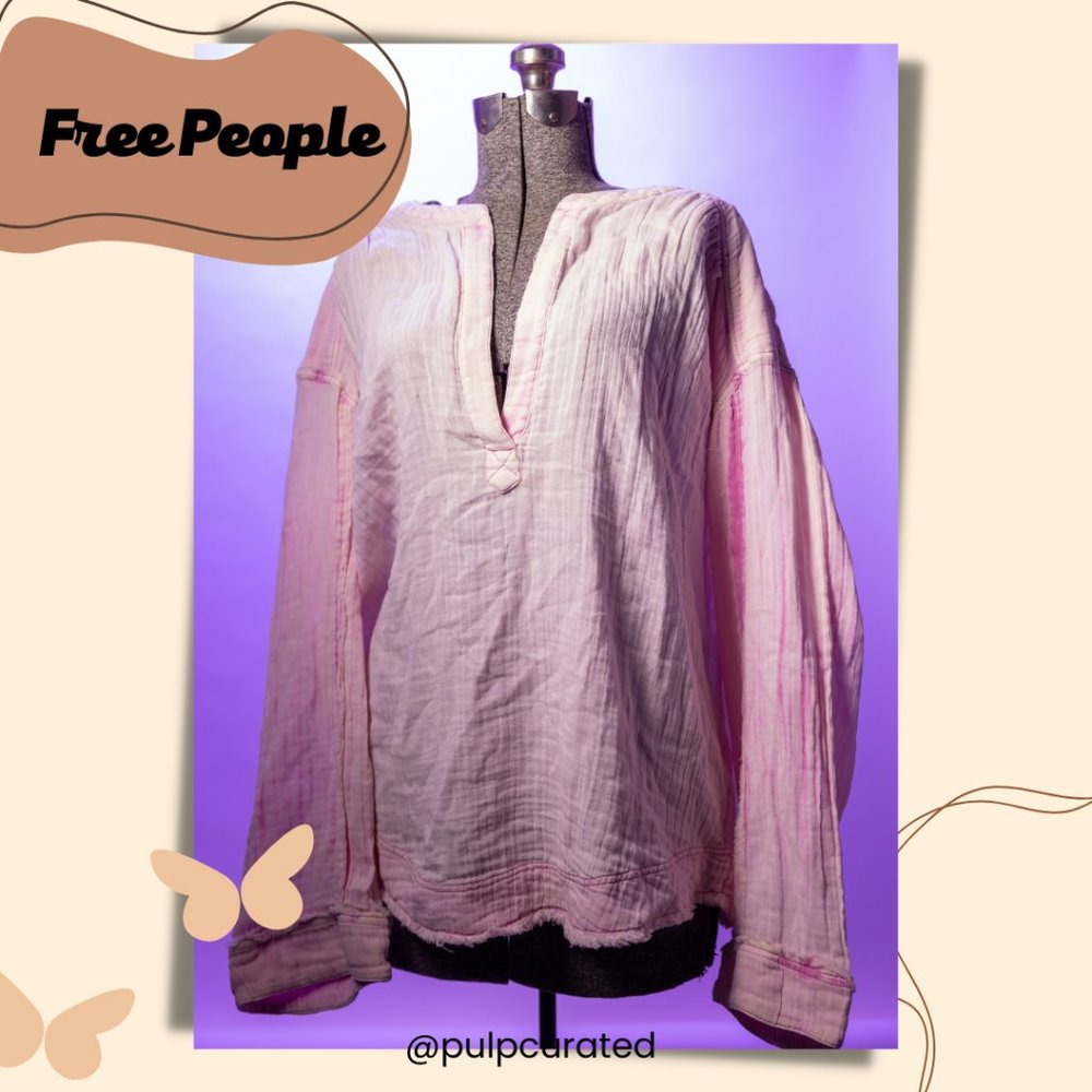 Free People shirt / Boho style / Pink hippy shirt / linen shirt